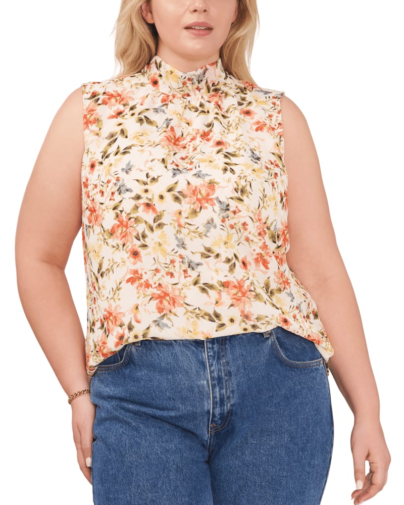 Front of a model wearing a size 0X Ameilia Mockneck Top in DAYBRK WTRCLR by 1.State. | dia_product_style_image_id:262467